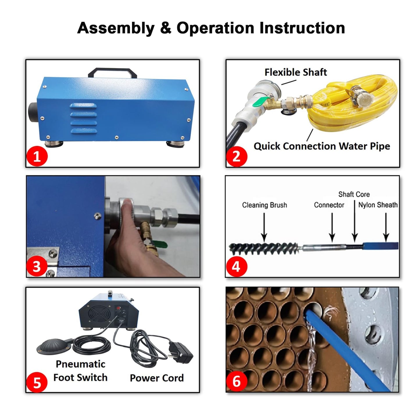 INTBUYING Chiller Condenser Tube Cleaning Machine, 110V/220V Heat Exchanger Tube Cleaner Machine, with Water Spray Rotary Brush, Portable Copper Pipe Cleaner for 0.6-0.7 Inch Pipe Diameter