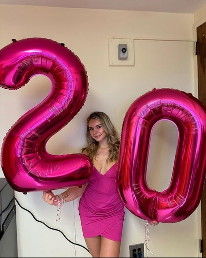 Hot Pink Number 20 Balloons 40 inch, 20 Number Balloons, 20th Birthday Decorations, 20 Year Old Women Hot Pink Party Supplies