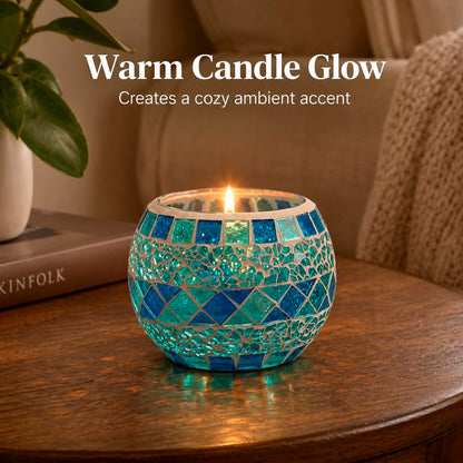 Votive Candle Holder Tea Lights - Glass Candle Holders, Mosaic Tealight Candle Holder, Candle Jar Cup for Wedding Centerpiece Party Table Decorations, Valentines Day Decor