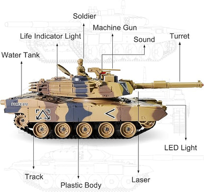 KAIM 1/24 RC TankRemote Control Tank for Boys with Smoke Lights &amp Sounds2.4GHz US M1A2 Abrams Army ModelMilitary Toys Gift for Kids Ages 6+