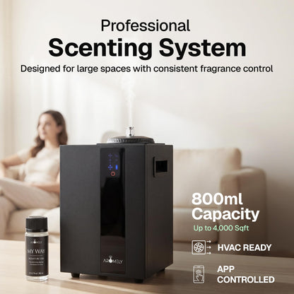 AROMELY HVAC Scent Diffuser – Nebulizing Waterless Diffuser for Home, Office, Large Room & Commercial Use – Smart Bluetooth App Controlled, Up to 4,000 SQFT – Cold Air Diffusion Technology – Black