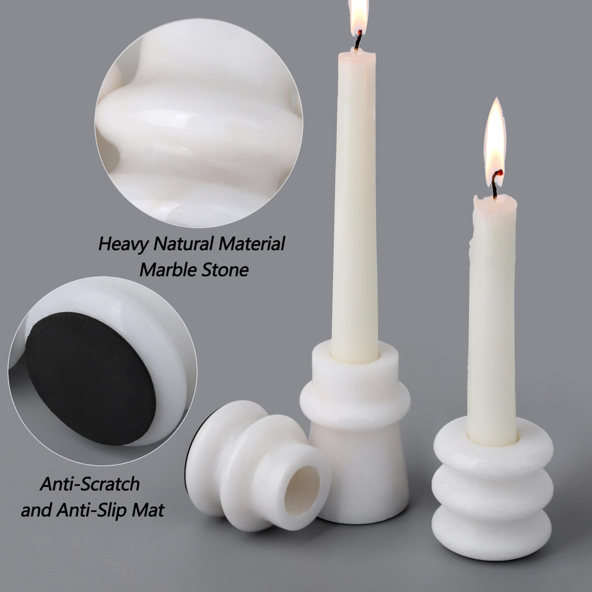 Vixdonos Marble Candle Holder Set of 3 Taper Candle Candlestick Mantle Candle Stand for Home Decor,Wedding,Party and Table Centerpieces(White)