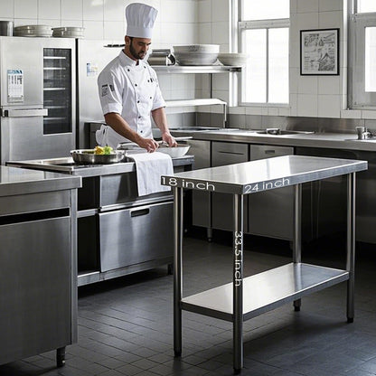 HXCFYP 24x18 Stainless Steel Prep Table with Undershelf for Restaurant, NSF Certified, Home & Hotel - Heavy Duty Commercial Grade Worktable for Food Preparation & Christmas Cooking
