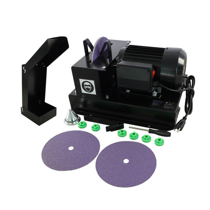 Holdwell S Lawn Mower Blade Sharpener with Upgraded Spark Guard, 1HP 750W Bench Grinder, 9-Inch Ceramic Wheel, 30°/40° Angle Brackets, Extra Sandpapers, for High/Low Lift, Gator & Flat Blades
