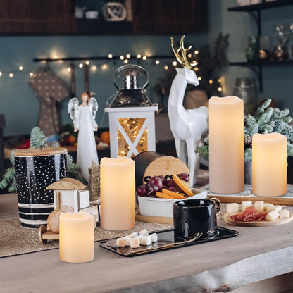 Eldnacele Waterproof Flameless Flickering Candles with Remote and Timer, Battery Operated LED Pillar Candles Indoor Outdoor White Plastic Candle Pack of 4 Wedding Dinner Home Decor, D3 x H4 5" 6" 8"