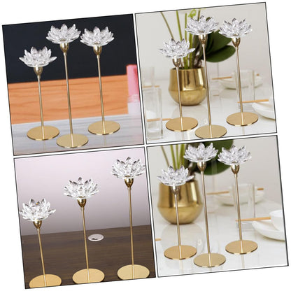NUOBESTY Modern Small Metal Candle Stand Crystal Lotus Candlestick Holder Romantic Wedding Dining Room Decor