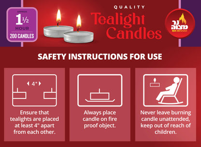 Ner Mitzvah Tealight Candles, Tea Lights Candles, White Tealights Unscented, 1.5 Hour Burn Time (Pack of 200),Bulk