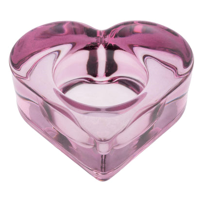 Karma, Glass Heart Tealight Holder, Chunky Glass Candle Holder Votive for Home and Party Decor, Wedding Table Centerpiece, Purple