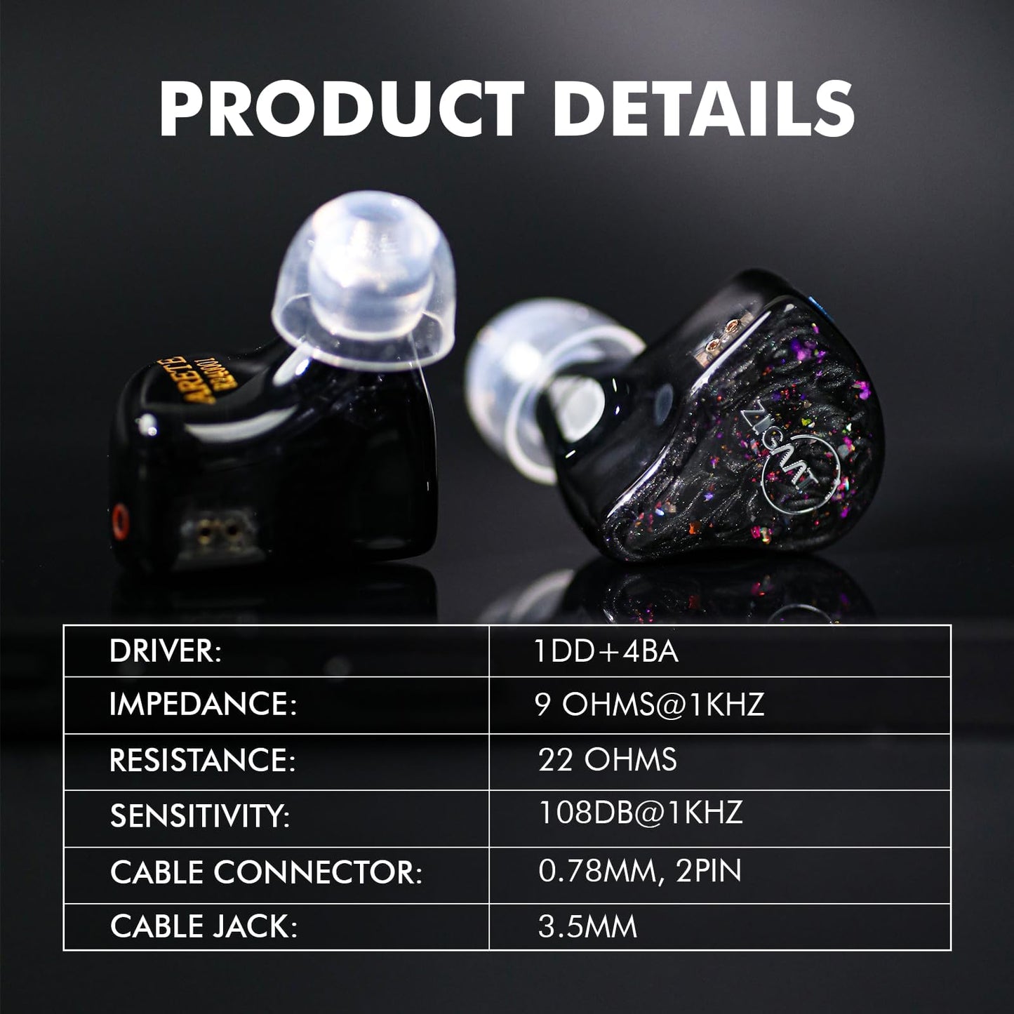 Linsoul ZiiGaat x Fresh Reviews Arete in Ear Monitor, 1DD+4BA Hybrid Earphone IEM, Wired Gaming Earbuds, Studio Monitor Tunning, with Detachable IEM Cable for Musician Audiophile(Black)