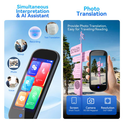 Language Translator Device No WiFi Need,Two-Way AI Voice Translator, Real Time of 137 Language,Text/AI/Offline/Photo Instant Translation Device for Travel Business Learning-Light Grey