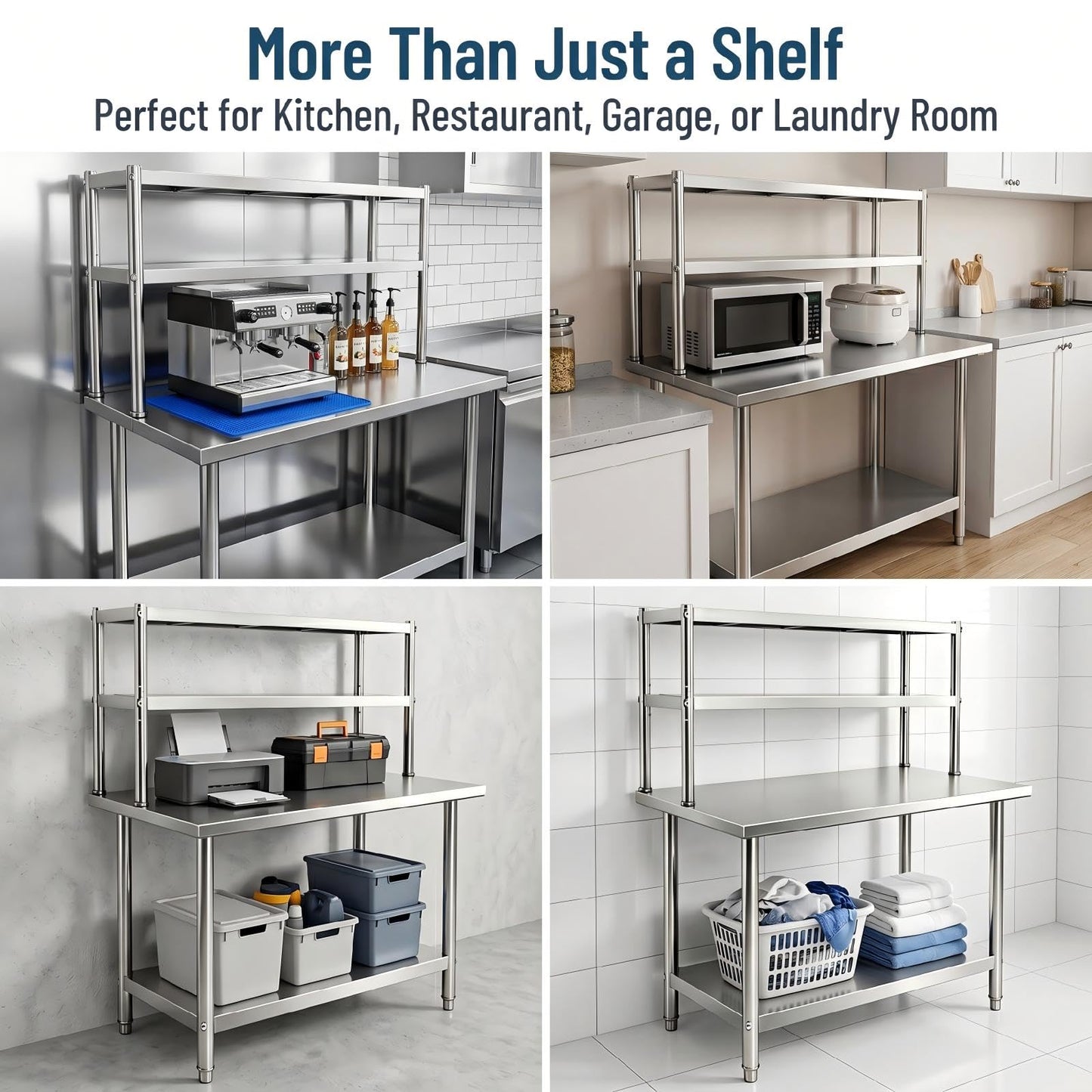 KUARBARR Stainless Steel Over Oven Shelf 12 x 36 Inch, Commercial 2 Tier Metal Over Table Shelf, 91 x 30 x 60 cm, 380 lbs Capacity for Restaurant, Kitchen, Garage & Workshop