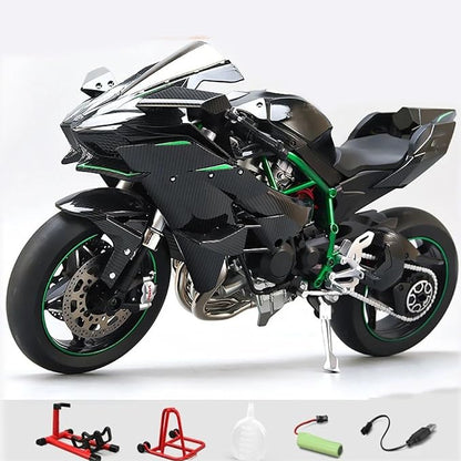 1/6 Scale H2R Alloy Diecast Motorcycle with Sound &amp Light Features High Gloss Spray Finish Rubber Tires Premium Collectible Gift (Black H2R)