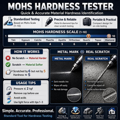 Hardness Test Kit from 1-10 Scratch Tester for Industrial and Gemstone and Mineral, Identification Tool for Jewelry and Rocks