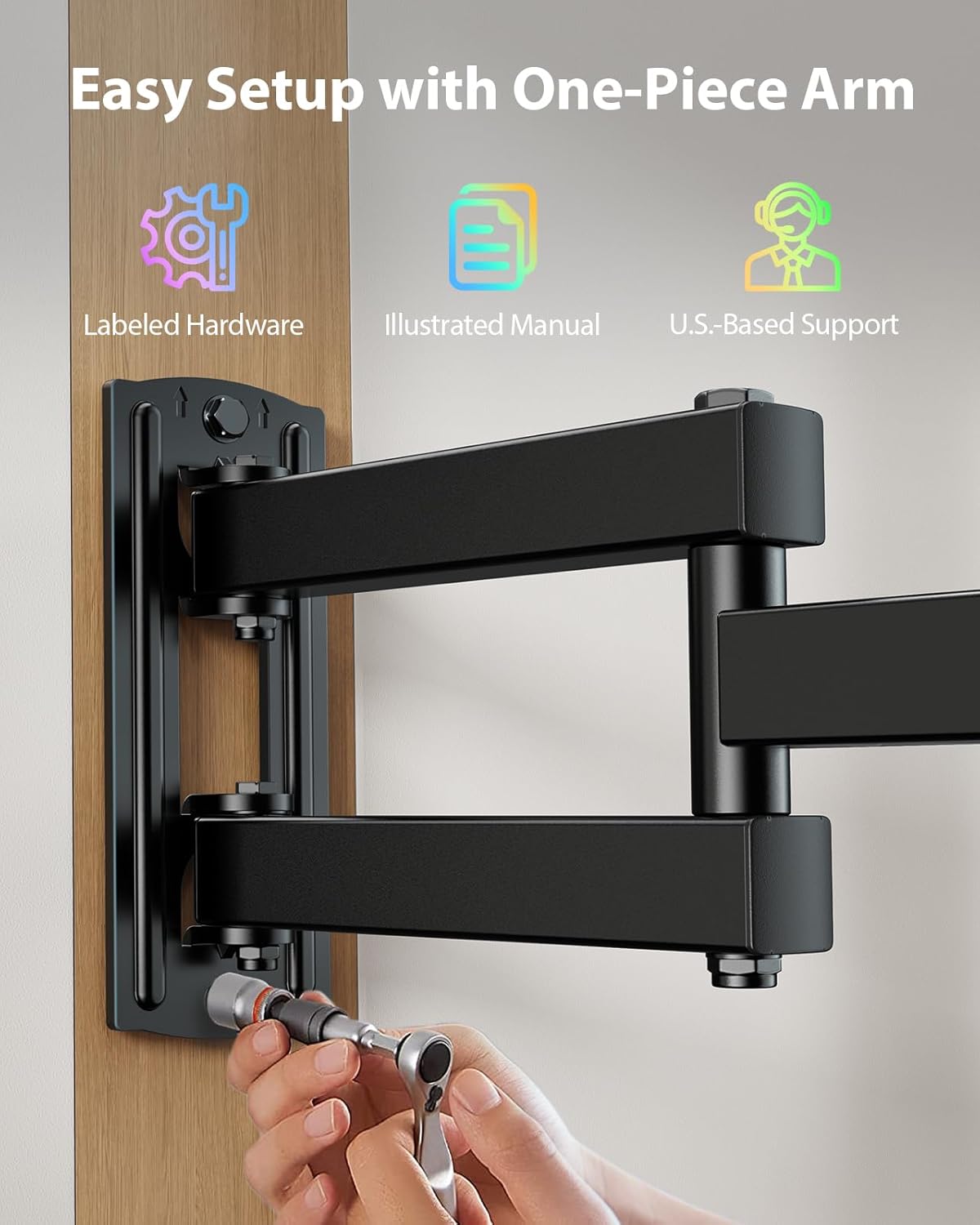 Pipishell Full Motion TV Wall Mount - LED Light & Music Sync for 13"-43" TVs Up to 44 lbs | Max VESA 200x200mm