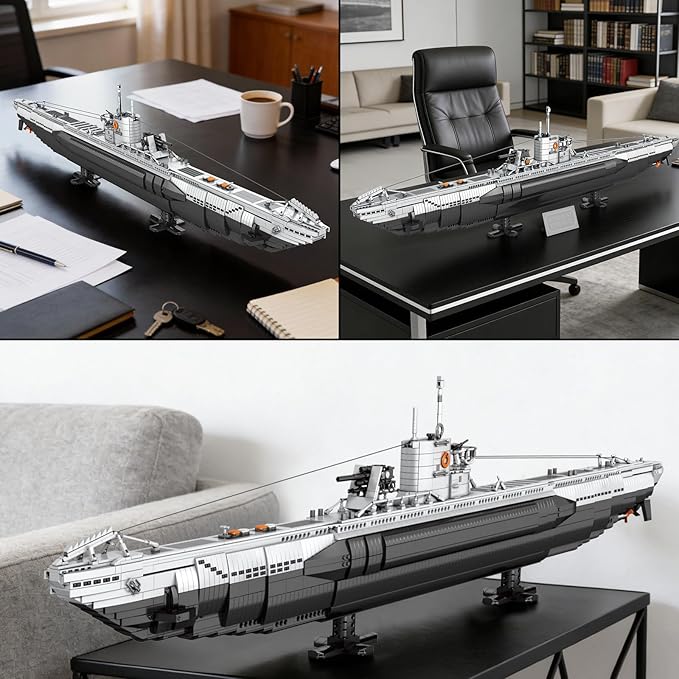 Reobrix U-Boat Submarine Building Set for Adults 3660Pcs Military Warship Model Kit with Stand WWII Collectible Battleship Display with Interior Details Creative Gift for Military Fans 14+