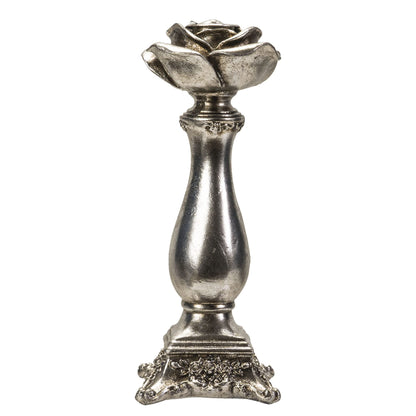 Antique Silver Rose Candle Stick Pillar Holder