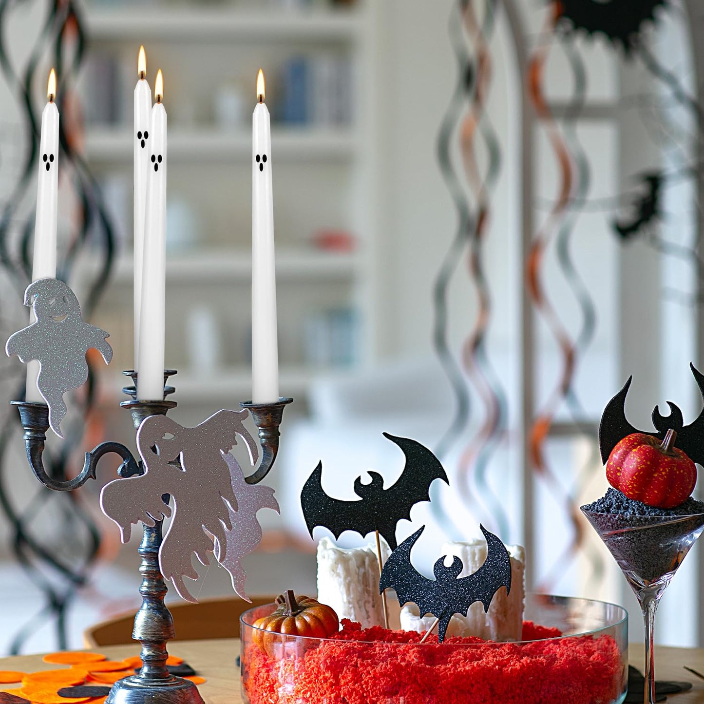 12 Pack Halloween Taper Candles - 10 Inch White Ghost Face Smokeless Candles, Long-Lasting 7+ Hour Burn, Premium Wax for Spooky Decor & Parties