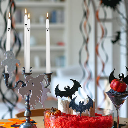 12 Pack Halloween Taper Candles - 10 Inch White Ghost Face Smokeless Candles, Long-Lasting 7+ Hour Burn, Premium Wax for Spooky Decor & Parties