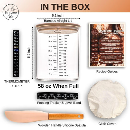 58oz Sourdough Starter Jar Kit – Large Glass Fermentation Jar with Feeding Tracker, Sourdough Starter Recipe Guide, and Essential Bread Baking Tools for Homemade Sourdough