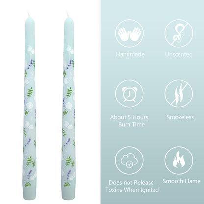 Dandelion Printed Taper Candles Set of 2, 10 Inch Handmade Candle Stick, Unscented Long Candle, Tapered Candles for Wedding Dinner Table Home Decor Gift