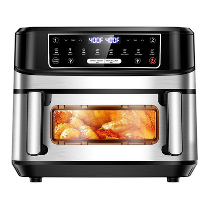 Emphsism 1600W Dual Zone Air Fryer Oven,12.69QT with Divider,Nonstick & Dishwasher-Safe Basket,Match Cook & Smart Finish to Roast,Recipes for Easy Cooking,Digital Touchscreen,Metal Sliver