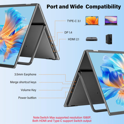 InnoView Dual Portable Monitor 23.8" 3840x2160P 4K 100% sRGB 315°Adjustable Dual Stacked Foldable Monitor Built-in Speakers Screen Extender with HDMI/USB-C/DP for Laptop Windows Mac