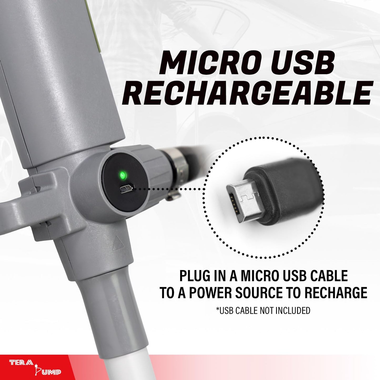 TERA PUMP 2nd Gen. 2.7 GPM Drum Pump USB Rechargeable Barrel Pump Extra Long Discharge Hose For E15, E85, DEF, Kerosene, Gasoline, Diesel, Light Oils, Detergents