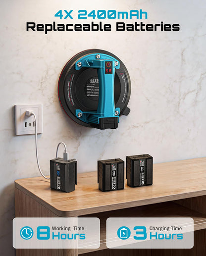 SEESII Electric Suction Cups for Glass, 600 LBS Max Load, 8" Heavy Duty Tile Suction Cups Lifter with 4X 2400mAh Batteries, Auto Start Pump, Display, for Lifting Large Glass, Tile, Granite, Metal