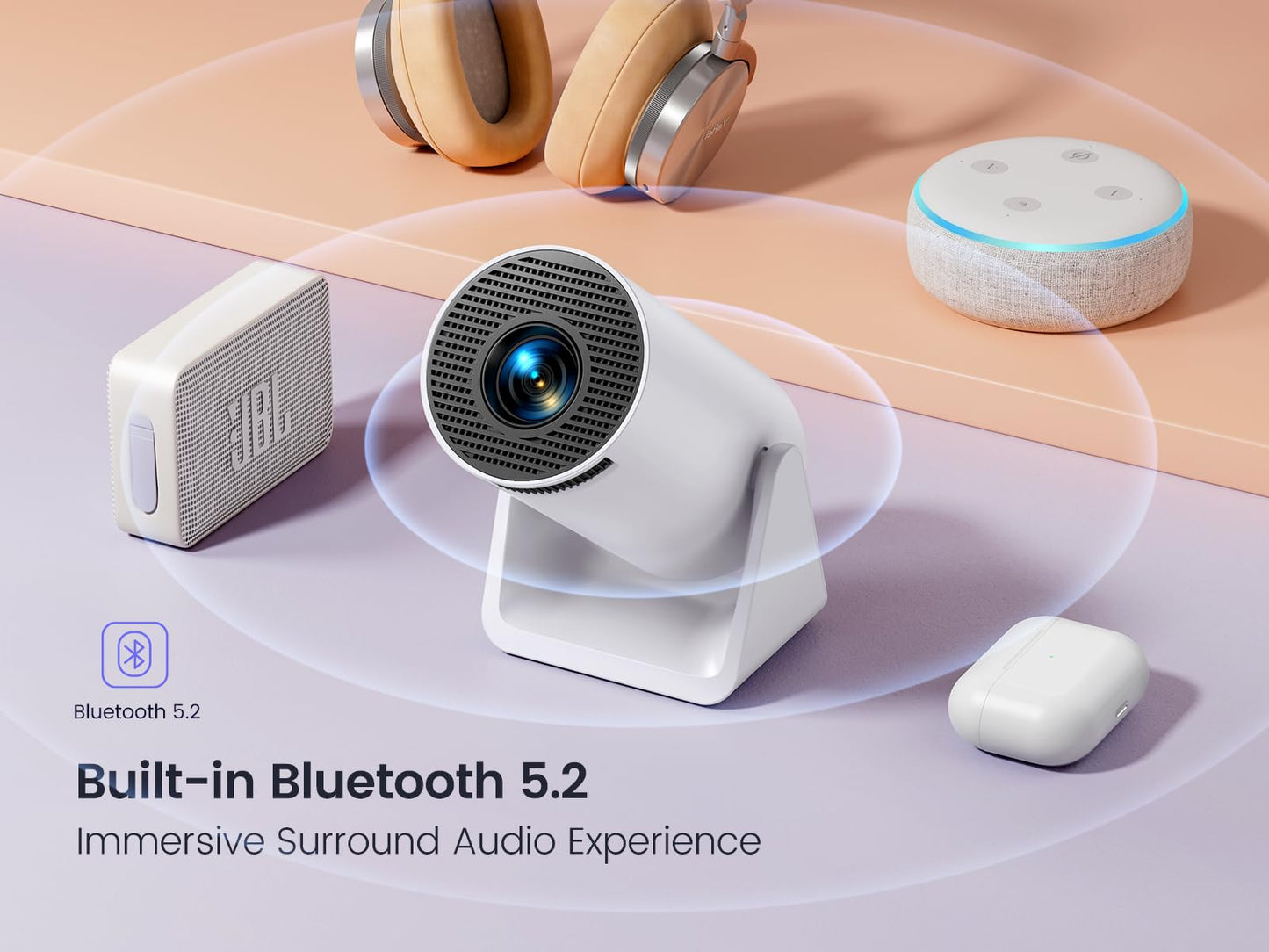 [Short Throw/Adjustable Stand]Mini projector with WiFi and Bluetooth, 2025 Upgrade Outdoor Portable Movie Projector 1080P, Auto Vertical Keystone, Home Projector for Phone/TV Stick, WiMiUS S27 (White)