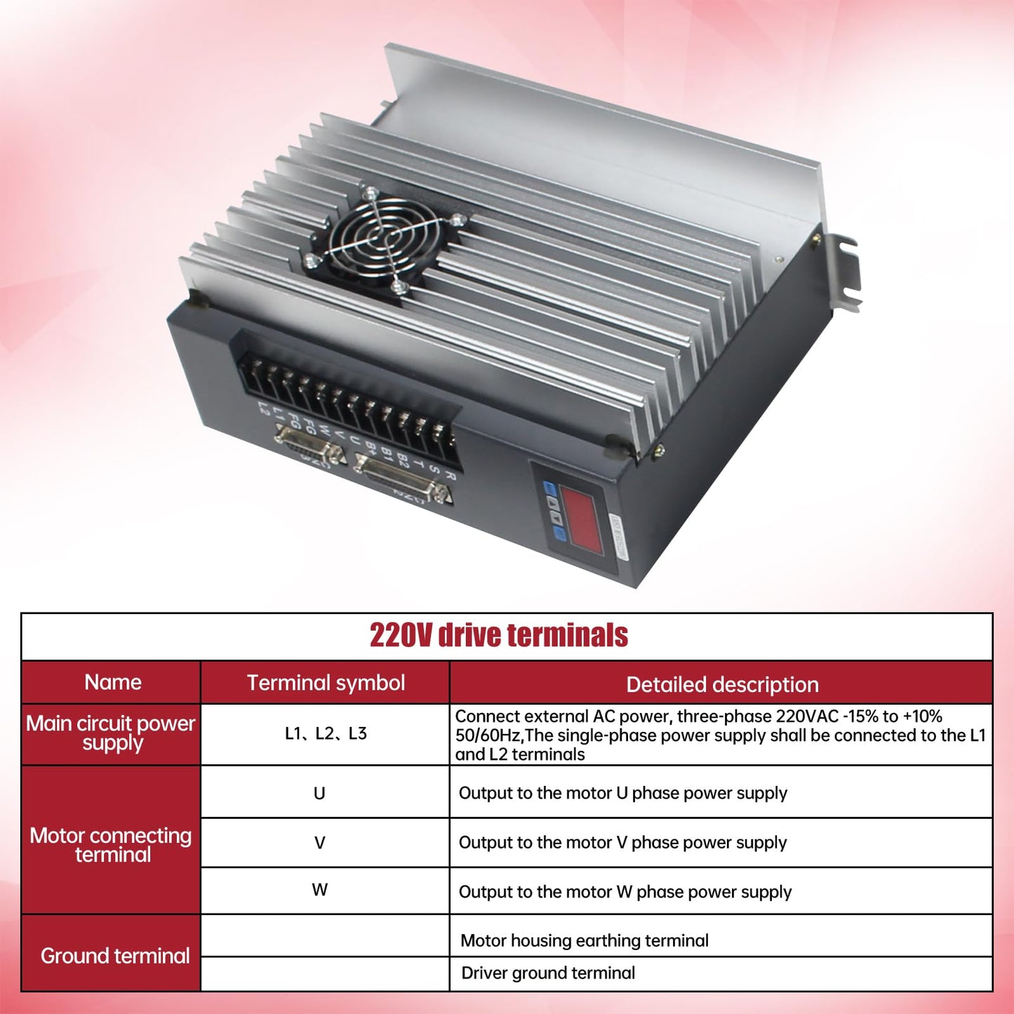 RATTMMOTOR 2.6KW 220V Servo Motor Kit, Large Servo with Servo Motor Driver CNC Controller Kit for CNC Engraver Milling Machine/Robot (Without Brake)