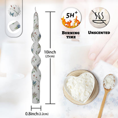 Unscented Floral Taper Candle Spiral Candlesticks - Set of 2 Trefoil Handmade Twisted Candle 10 Inch Long Candle Sticks Print Tapered Candles for Home Wedding Dinner