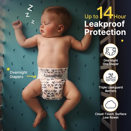BubblePanda Overnight Diapers - Nighttime Protection with Dual Absorbent Core | Size 2, 80 Count