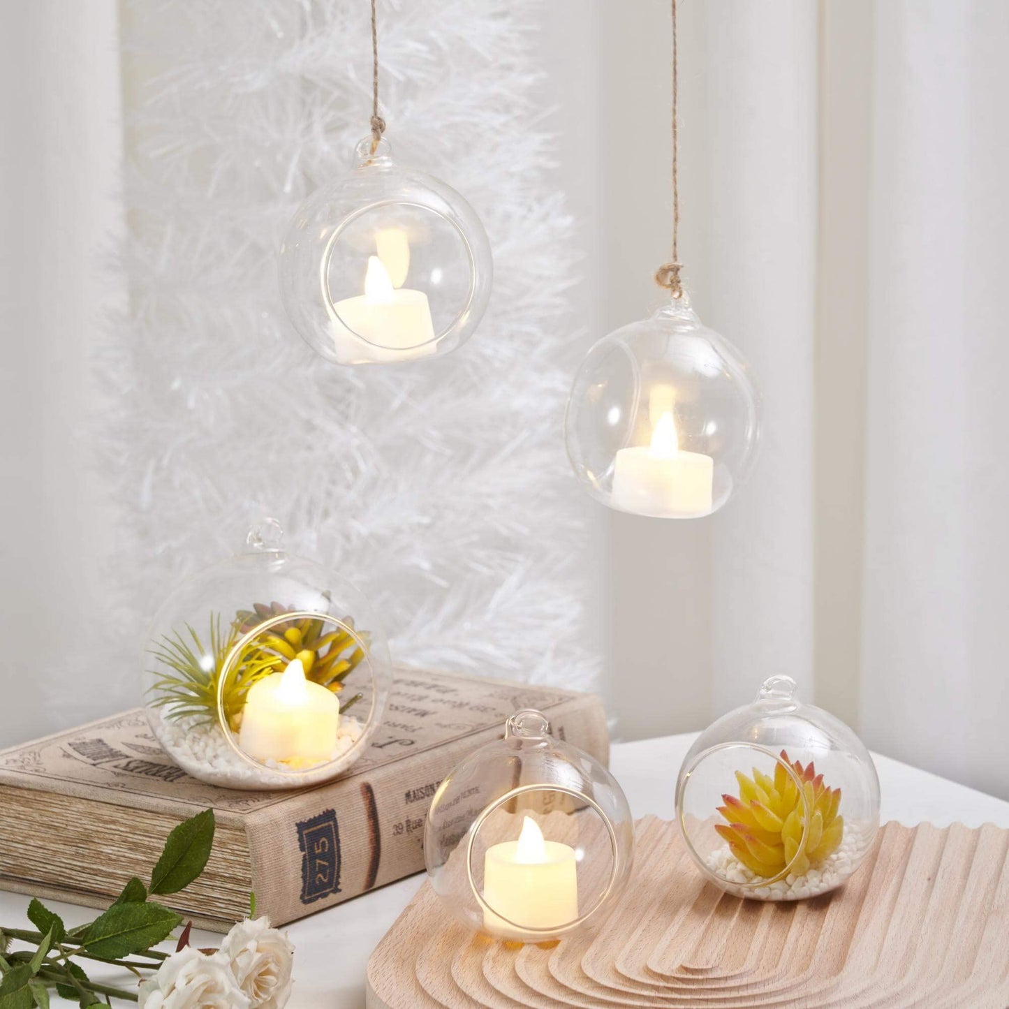 BlogBlog Hanging Glass Candle Holder, Globe Glass Tea Light Holder, Hanging Glass Vase, Flower Plants Terrarium, Glass Orbs Container, Micro Landscape DIY for Home, Office, Wedding (2.36" 12Pcs)