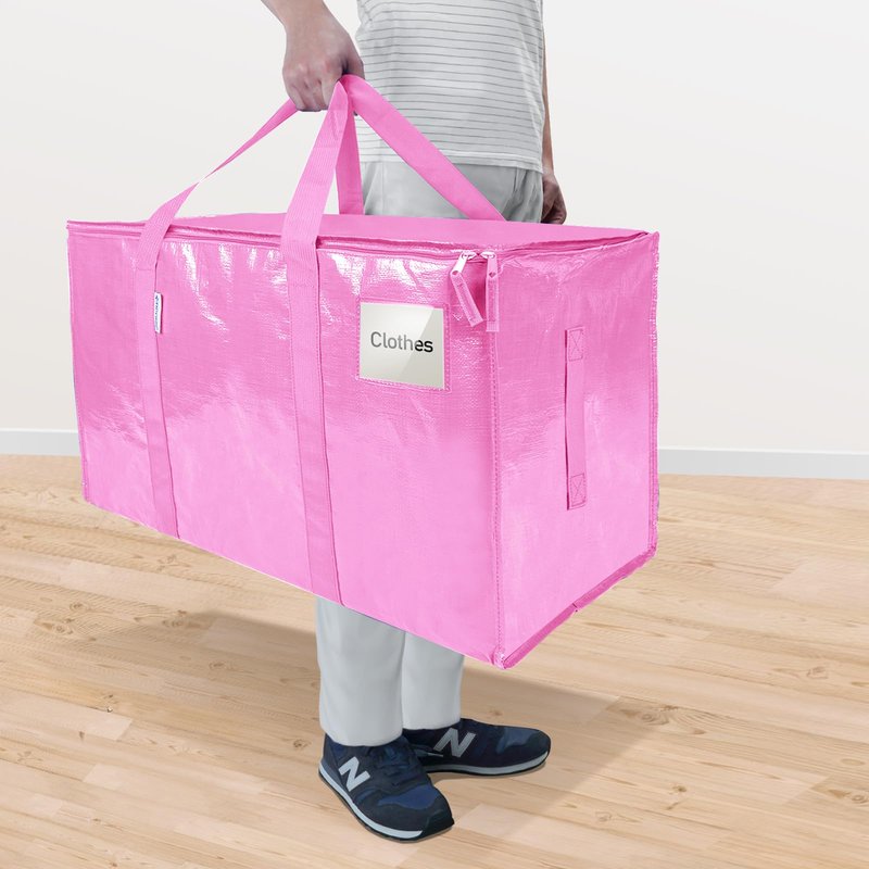 TICONN 8 Pack Extra Large Moving Bags Heavy Duty with Zippers & Carrying Handles, Durable Storage Bags Moving Boxes for Closet Organizers and Storage (8 Pack, Pink)