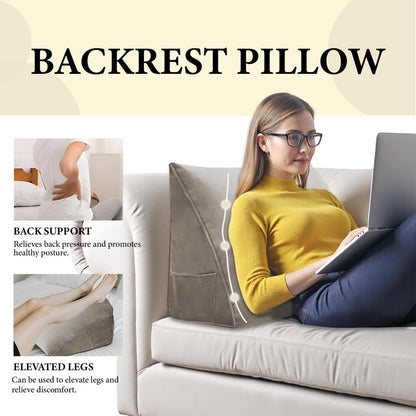 LELEFIDO Wedge Pillow Headboard Reading Pillow Triangular Backrest Support Pillow for Sitting in Bed Positioning Support Pillow for Sofa Daybed Removable Cover