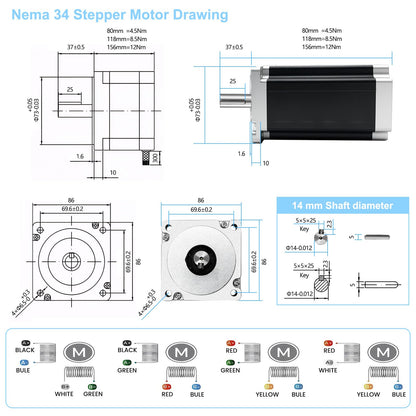 3 Axis CNC Controller Kit Nema34 86mm Stepper Motor 4.5Nm 640oz.in 2-Phase 6A, Step Motor Driver, 400W 60V Power Supply, Mach3 Control Card for CNC Router Machine Engraving