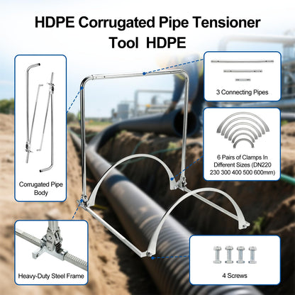 HDPE Corrugated Pipe Tensioner Tool for 8-24 Inch Pipe, Heavy Duty Pipe Pulling & Alignment Connecting Kit, Quick Docking Tool for Drainage Sewer Electrical Conduit Installation