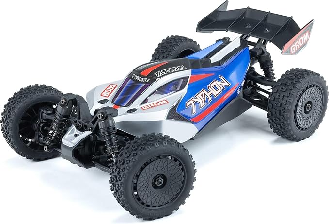 ARRMA RC Car Typhon GROM 4x4 Smart Small Scale Buggy RTR with Battery &amp Charger Blue/Silver ARA2106T1