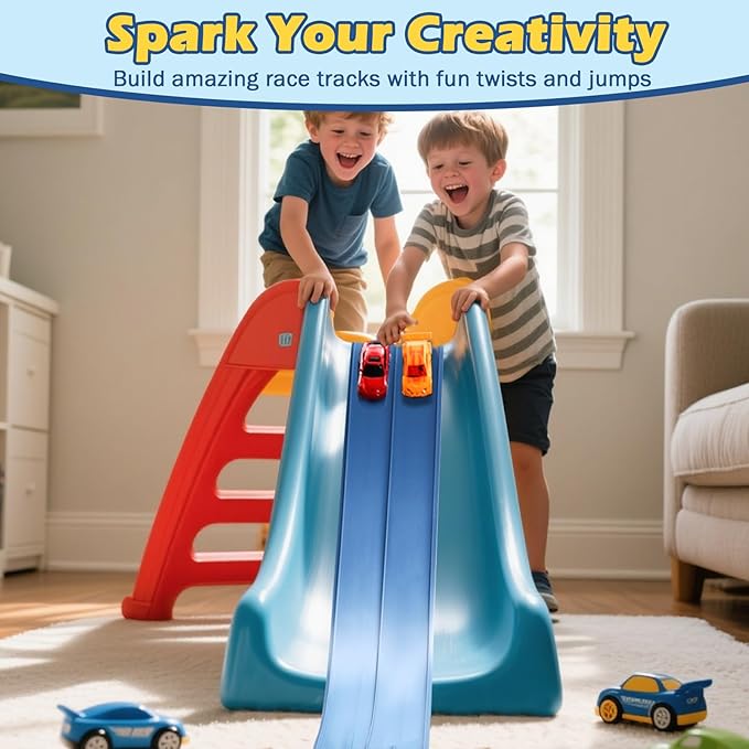 Flexible Race Track 15 Ft Starter Set Flex Tracks for Kids 3+ with Strong Suction Cups Flexible Car Race Ramp Track Compatible with Hot Wheels and Diecast 1/64 Cars Portable Rolls Up Race Tracks