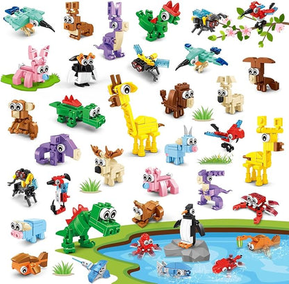 30 Packs Animal Party Favors for Kids 810 PCS Mini Animal Building Block Toy Set for Goodie Bag Fillers Classroom Prizes Easter Birthday Children's Day for Boys Girls Student Ages 6+