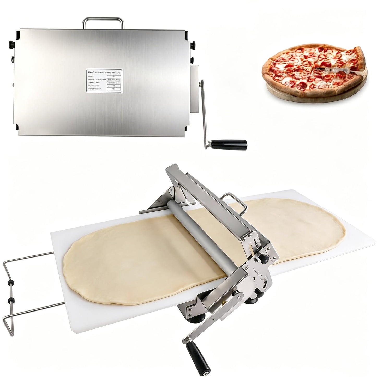 Hututimo 40.9''x15.5" Manual Dough Sheeter with Stainless Steel Roller Foldable Design, Adjustable Thickness Dough Roller Machine for Croissants, Pizza, Pastry, Pie Crust and Baking