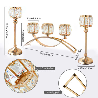 Crystal Bowl Tealight Candelabra Votive Candle Stand/Candleholder Sets,Wedding Centerpieces Candlestick Holders for Tables Crystal Candle Holder/Centerpiece Table Decorations (Set of 3 Gold)