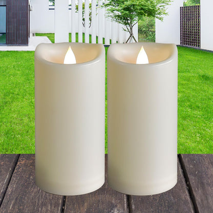 2 Pack Outdoor Battery Operated Candles with Timer (3x7 Inches) Waterproof Flameless Pillar Candles Flickering Plastic LED Fake Candles Electric Lights for Halloween Christmas Decoration Lantern Decor