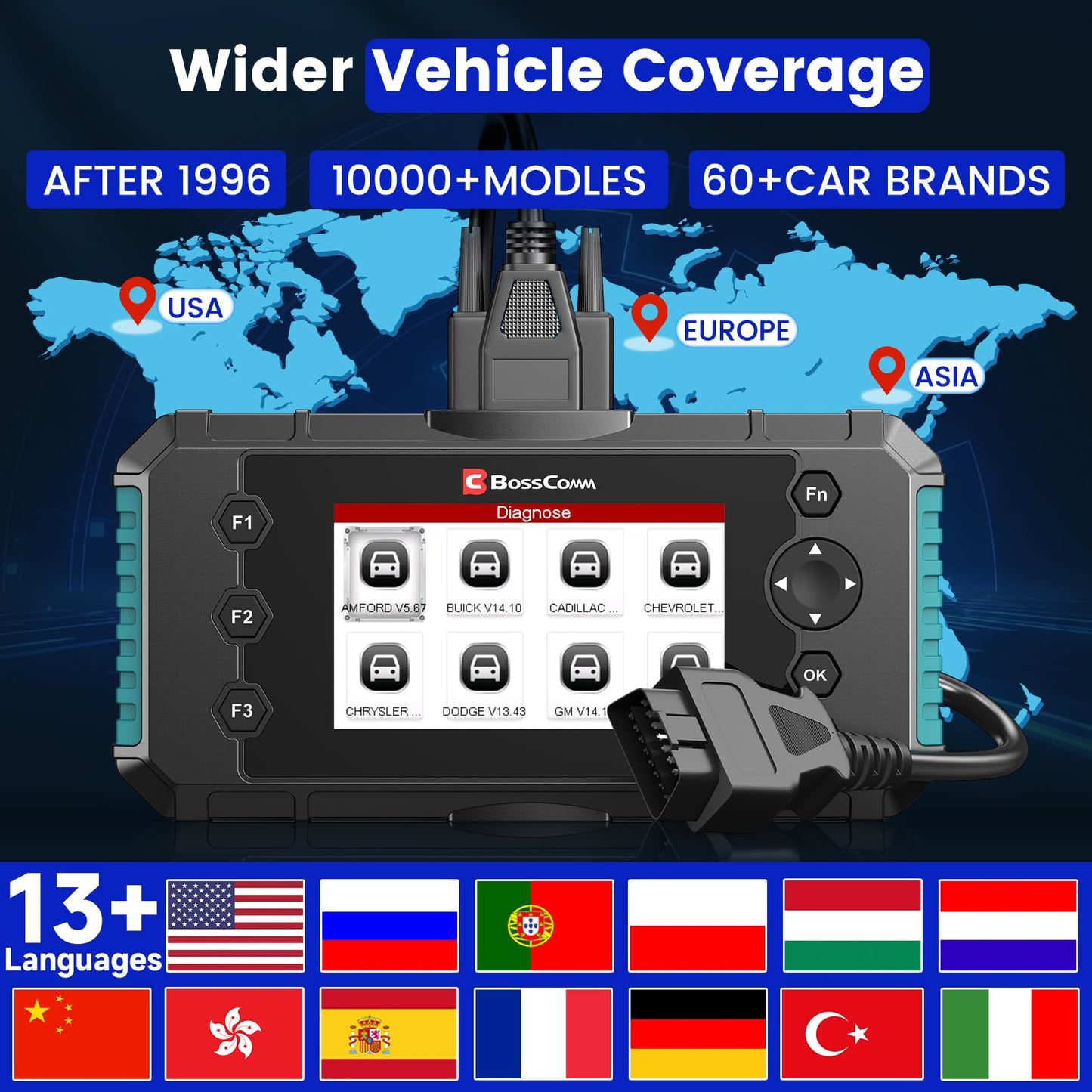 2026 BOSSCOMM IFIX435 All Systems OBD2 Scanner Diagnostic Tool,ABS SRS(Airbag) Transmission Engine Code Reader Diagnostic Scanner for Cars with Auto VIN, Easy to Use, Lifetime Free Update，EN/ES Ver