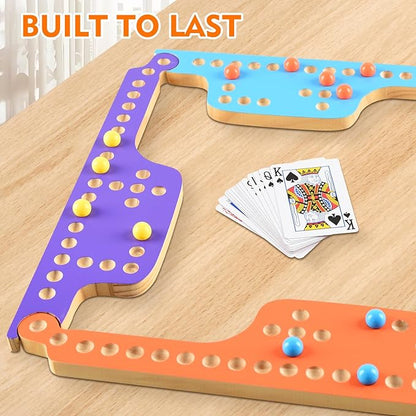 Colorful Jokers and Marbles Board Game Pegs and Jokers Card Game for 2-8 Players Double-Side Painted Solid Wooden Game Boards with 8 Color 48 Marbles 4 Decks of Cards