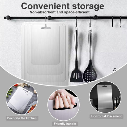 304 Stainless Steel Cutting board, Double Sided Metal Cutting Boards for Kitchen Meat Vegetables & Fruits Chopping Board Dishwasher Safe Easy to Clean(M-11.81 * 7.87in)