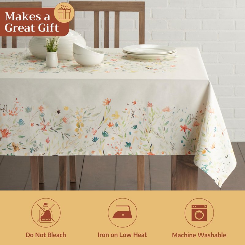 Maison d' Hermine Table Cloth Rectangle Table 100% Cotton 70 x 108 Inches Tablecloth Reusable Decorative for Dining Kitchen Room Farmhouse Home Gifts for Mothers Day Spring Summer - Colmar
