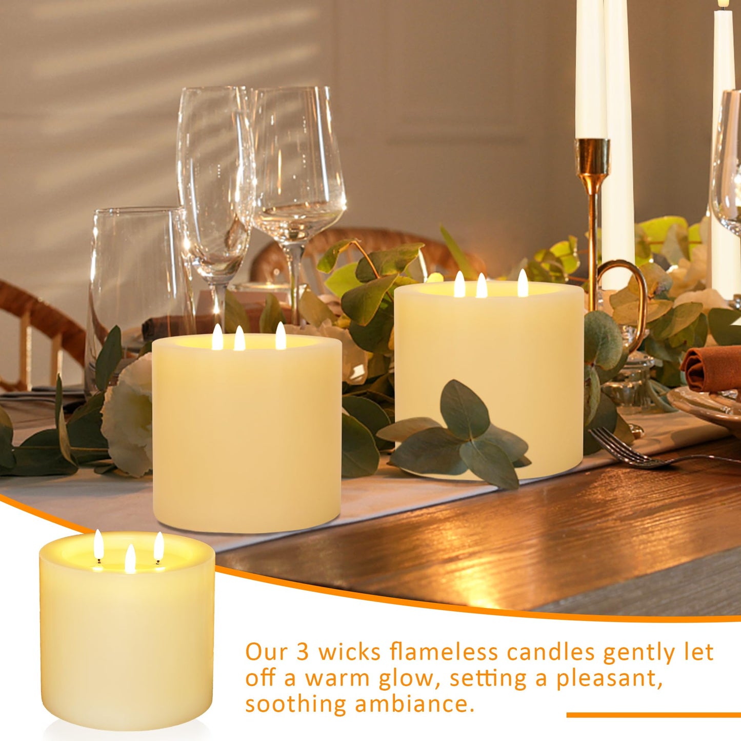 AFINETH Extra Large Flameless Candles with 3 Wicks, 6"x6" Real Wax Battery Operated Candles with Remote and Timer, Flickering LED Candles Fake Candle for Home, Wedding, Party, Ivory