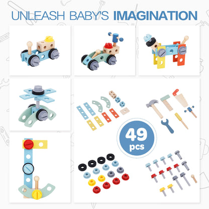 2-in-1 Baby Push Walker - Wooden Push Walker and Tool Toy for Babies - Toddler Learning Activity Walker for Girls Boys 1-3 Years - Educational and Sturdy Construction