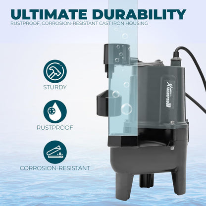 XtremepowerUS 3/4HP Submersible Sump Sewage Pump 8400 GPH Stainless Steel Vertical Float Switch Garden 2" Outlet, Piggy-Back Plug